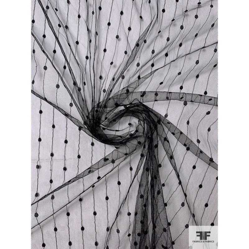Dotted Striped Point D’Esprit Tulle with Lurex Fibers – Black / Gold Fabric by the Yard