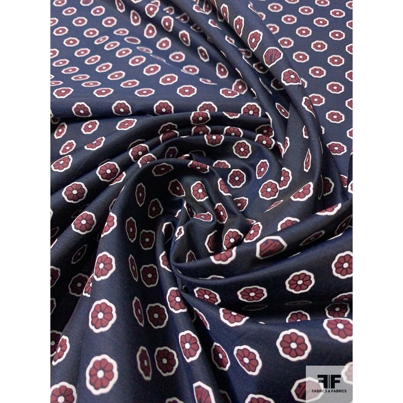 Italian Ditsy Floral Polka Dot Printed Cotton Batiste – Navy / Maroon / White Fabric by the Yard