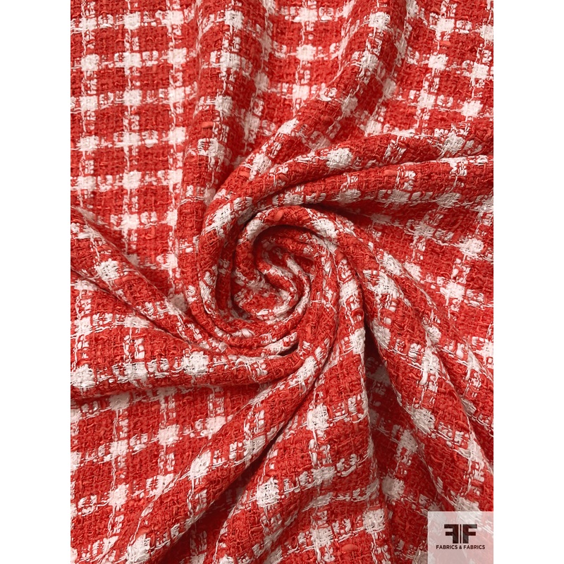 Italian Luxury Tweed Suiting – Vermillion Orange / Off-White Fabric by the Yard