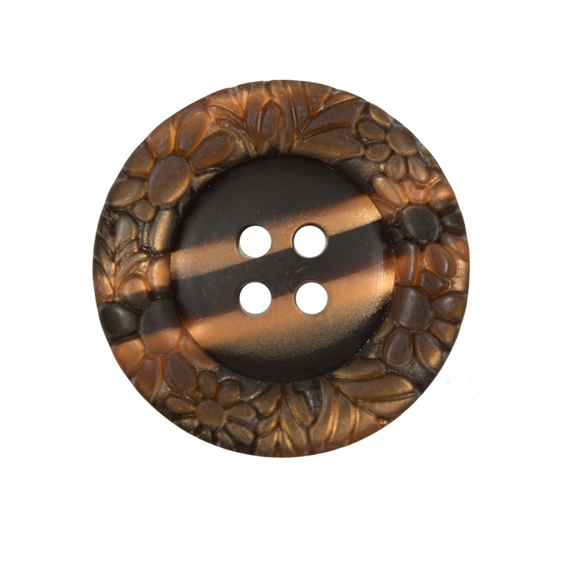 Italian Metallic Bronze Etched 4-Hole Button – 40L/25.5mm