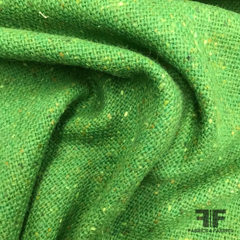 Italian Speckled Wool Tweed –  Green Fabric by the Yard