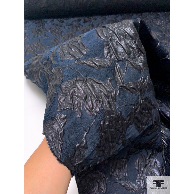 Jason Wu Italian Floral Textured Matelass Jacquard Brocade – Navy / Black Fabric by the Yard