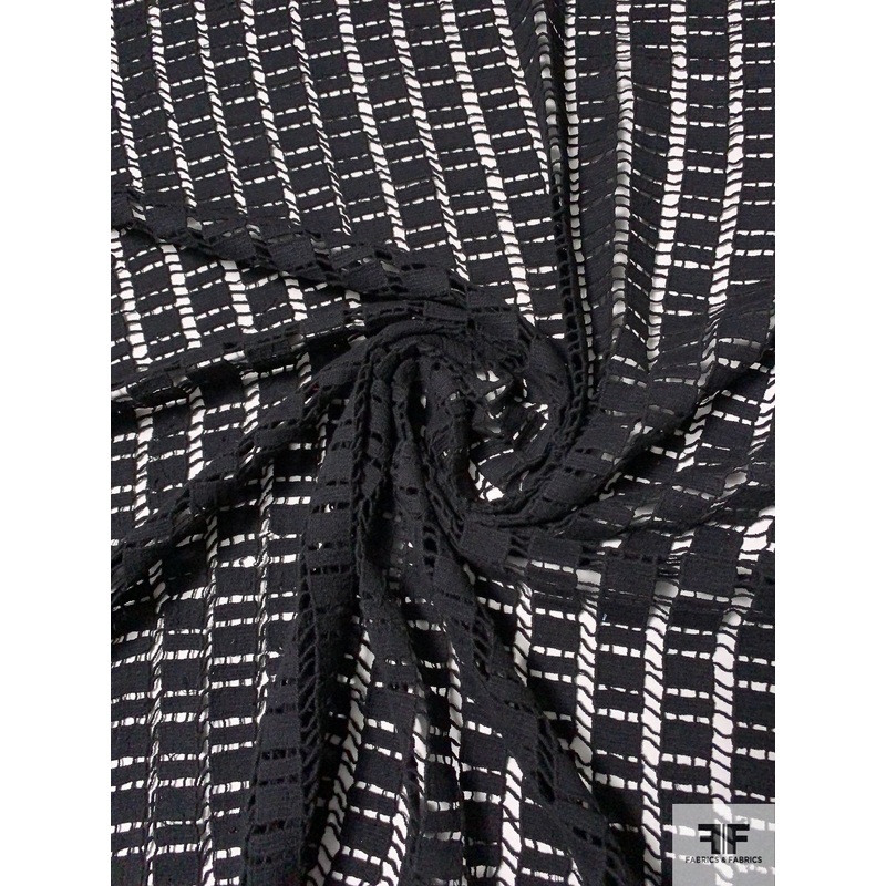 Linear Geometric Guipure Lace – Black Fabric by the Yard