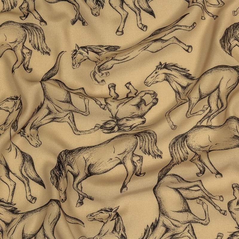 Viscose Twill Print – Meteorite and Beige Horses – Mood Exclusive Horse with No Name