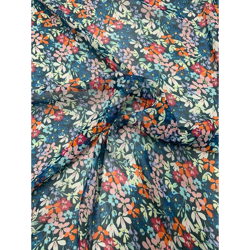 Flirty Floral Printed Crinkled Silk Chiffon – Multicolor Fabric by the Yard