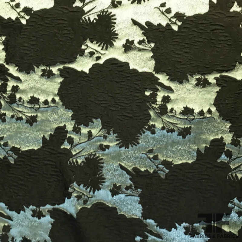 Floral Brocade – Black / Icy Seafoam Fabric by the Yard