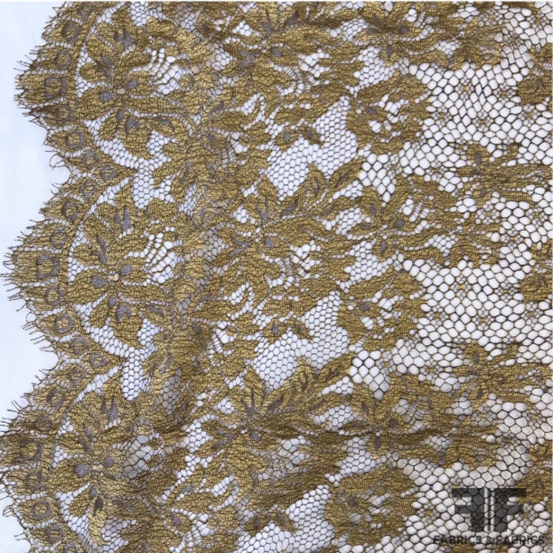 French Chantilly Border Pattern Lace – Gold/Brown Fabric by the Yard