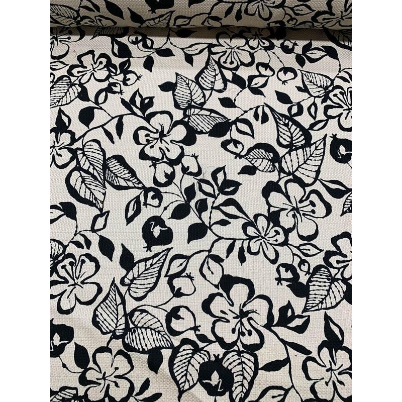 Italian Floral Cotton Pique Brocade – Black / Sand Fabric by the Yard