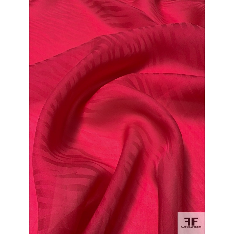 Italian Satin Faced Organza with Wavy Jacquard Pattern – Berry Pink Fabric by the Yard