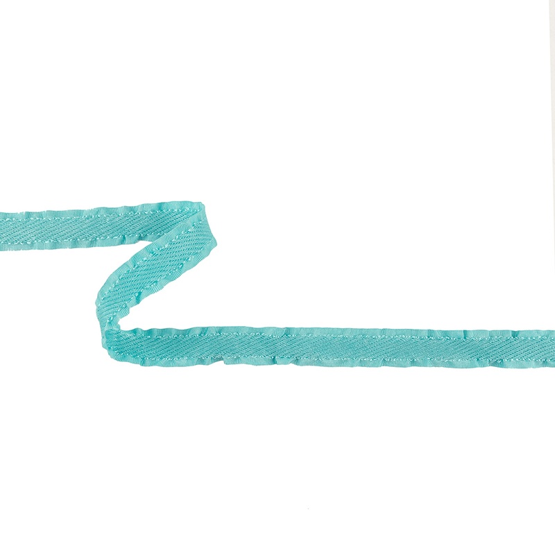 Turquoise Twill Ribbon with Ruffled Grosgrain Borders – 0.625″