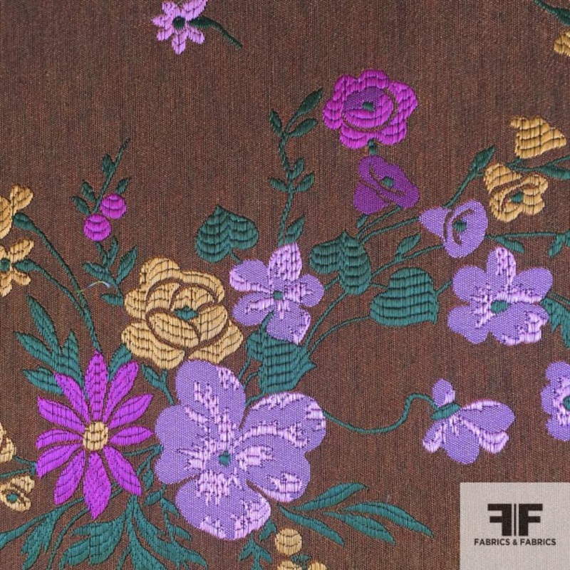 French Garden Floral Brocade – Brown/Multicolor Fabric by the Yard