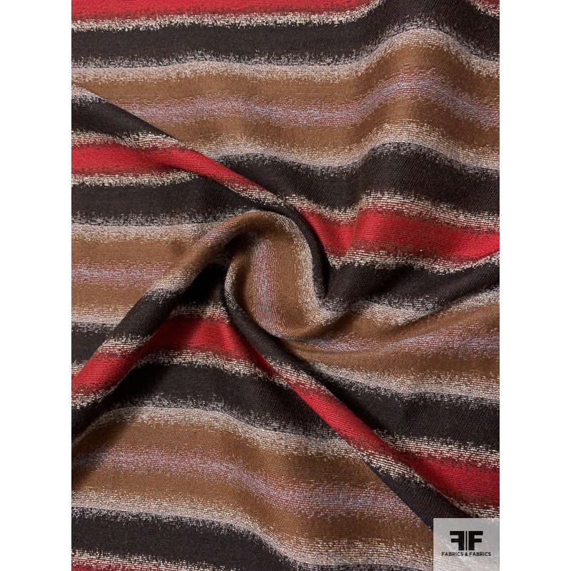 French Striped Ladies Suiting – Brown / Dark Chocolate / Red / Sand Fabric by the Yard