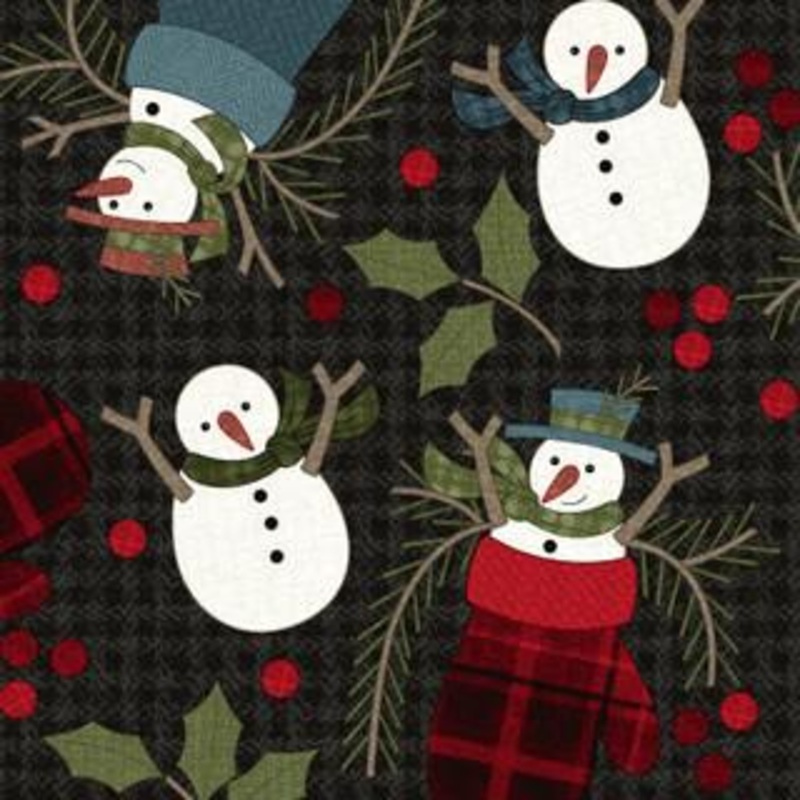 Holly Jolly Flannel  –  Snowmen  – Black -MASF10892-J