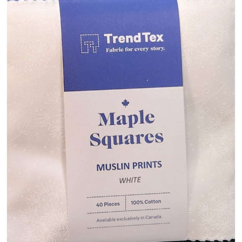 Maple Squares WHITE – Muslin Prints 5″ squares – 40 pieces