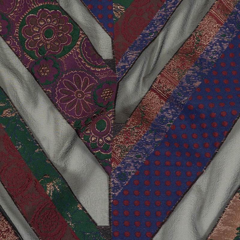 Metallic Royal, Evergreen and Red Patchwork Chevrons Luxury Organza Brocade