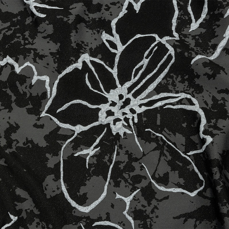Metallic White, Gray and Black Onyx Mottled Floral Outlines Luxury Brocade