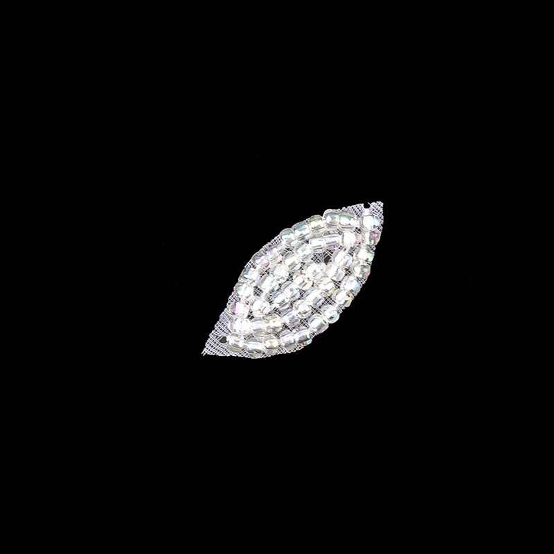 Vintage Pastel Iridescent Beaded Tiny Leaf Applique – 0.875″ x 0.3125″