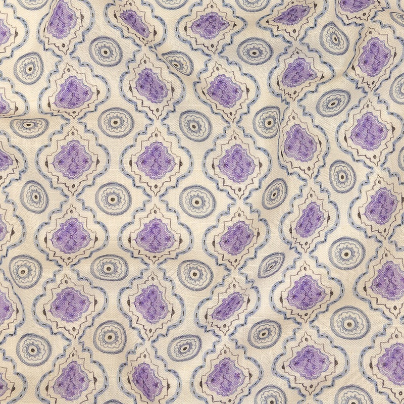 Viscose and Linen Woven Print – Blue and Purple Tiles – Mood Exclusive Alhambra