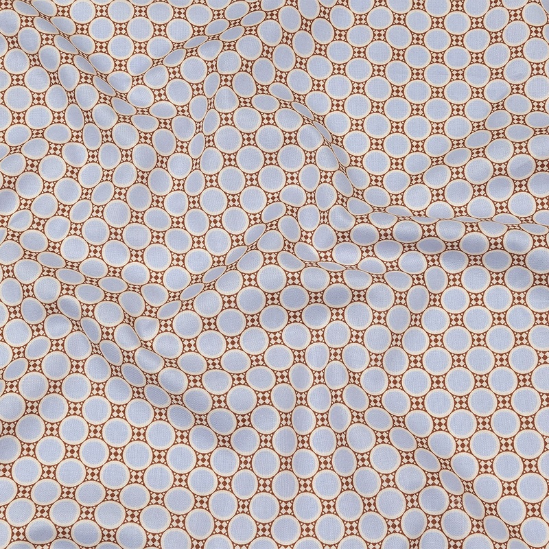 Baby Blue, Brown and Rainy Day Deco Dots Cotton Calico