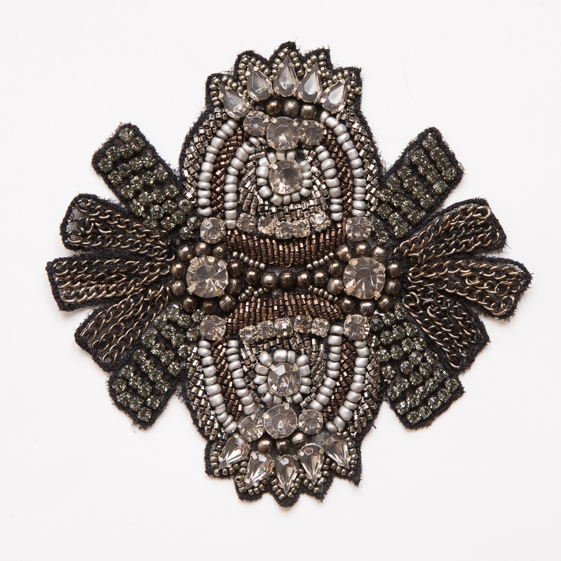 Black and Gray Beaded Rhinestone Applique – 4.5″
