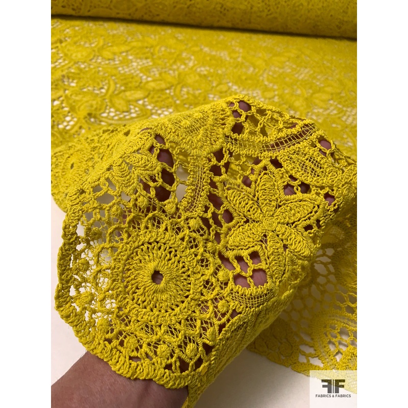 Groovy Floral Guipure Lace – Dusty Chartreuse Fabric by the Yard