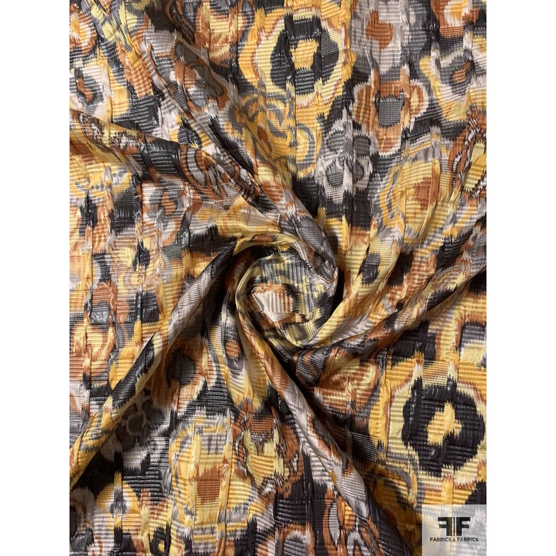 Hazy Floral Printed Brocade with Glossy Finished – Yellow / Dusty Orange / Grey / Dark Grey Fabric by the Yard