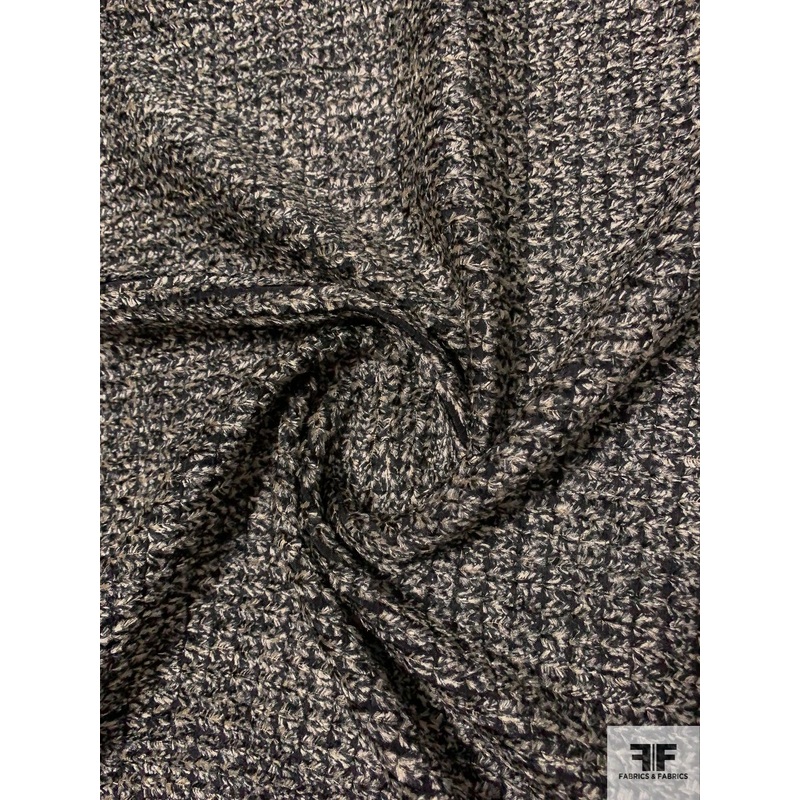 Italian Novelty Chenille on Rayon Georgette Base – Black / White / Sage Fabric by the Yard
