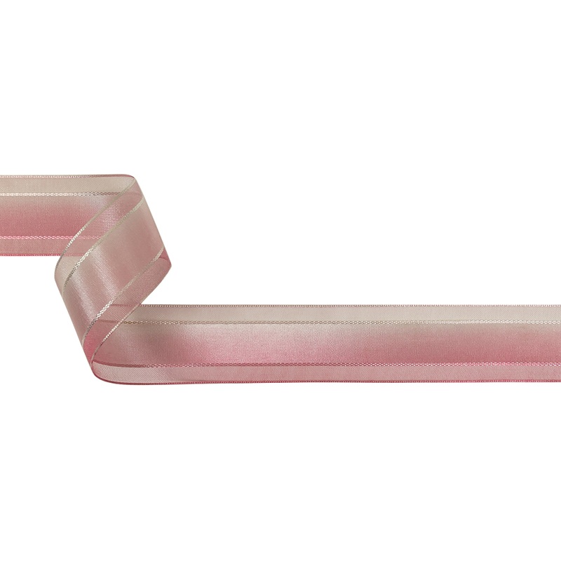 Pink and White Ombre Woven Ribbon with Sheer Organza Borders – 1″