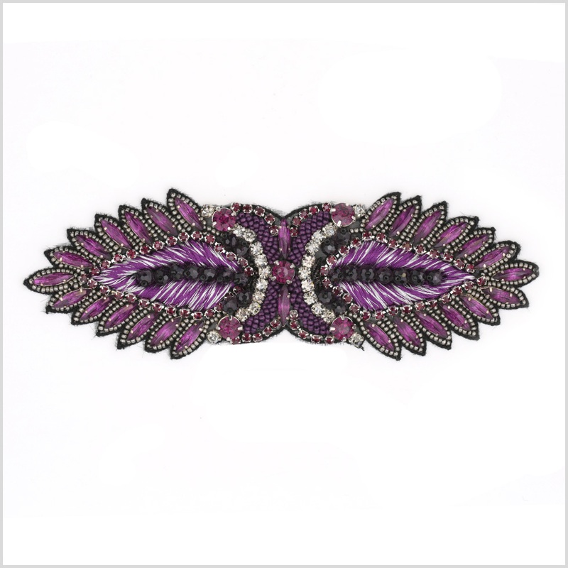 Purple and Black Beaded Fancy Rhinestone Applique – 2.5″ x 8″