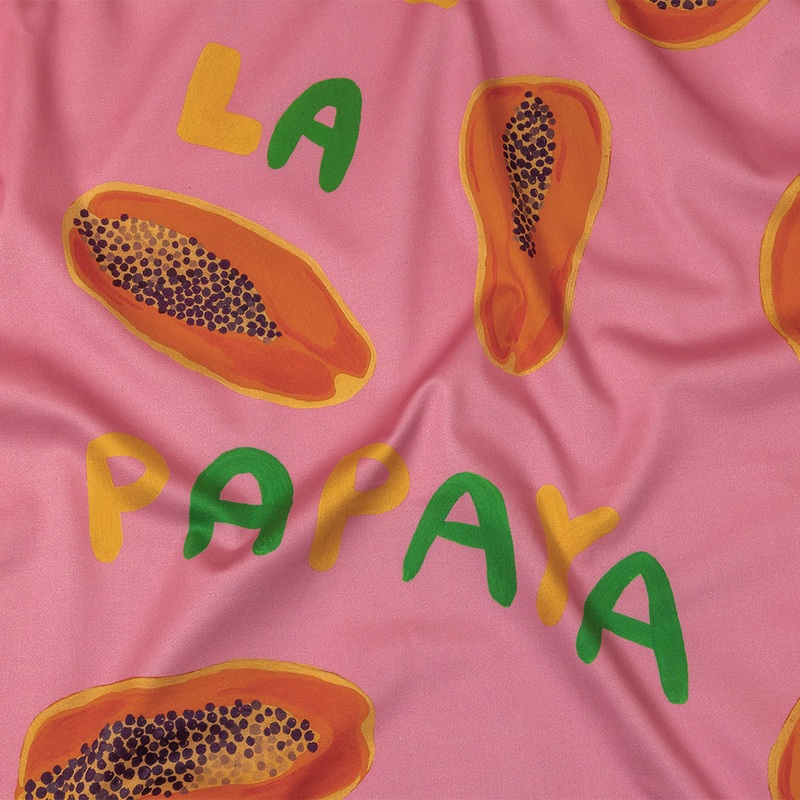 Stretch Cotton Sateen – Pink Papayas – Snack Time Print – Mood Exclusive Citrus Collection