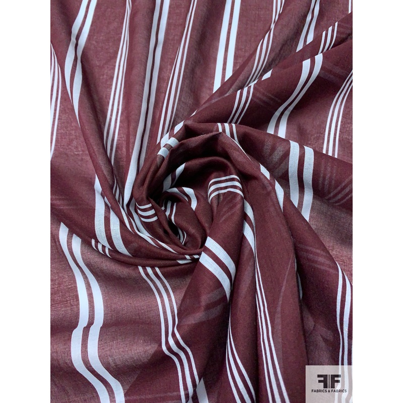 Vertical Striped Printed Cotton Voile – Eggplant / Sky Blue Fabric by the Yard