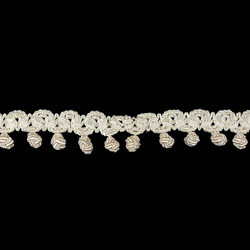 Vintage Ivory Braided Trim with Knotted Ball Fringe – 1.25″