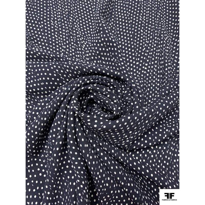 Dotted Zig-Zag Printed Silk Georgette – Navy / Ivory Fabric by the Yard