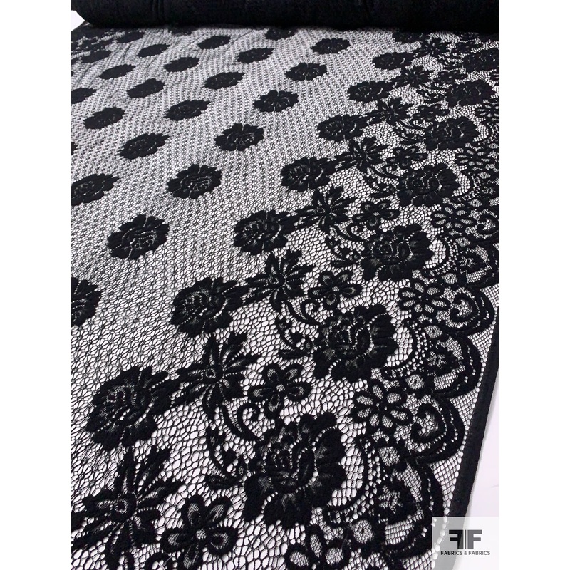 Double Border Pattern Floral Crochet-Look Lace – Black Fabric by the Yard