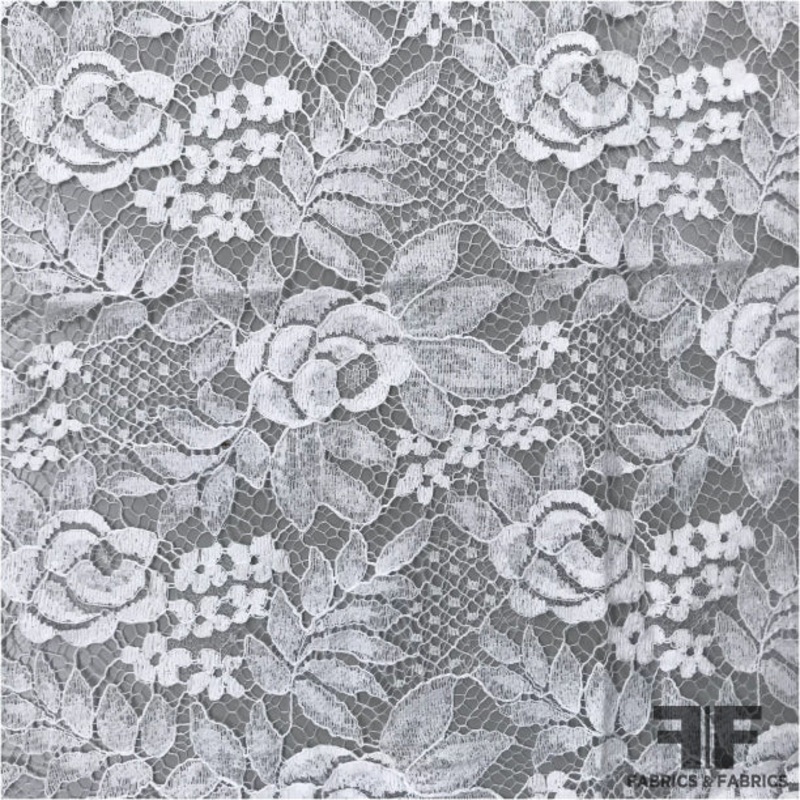 French Rose Floral Chantilly Lace – Silk White Fabric by the Yard