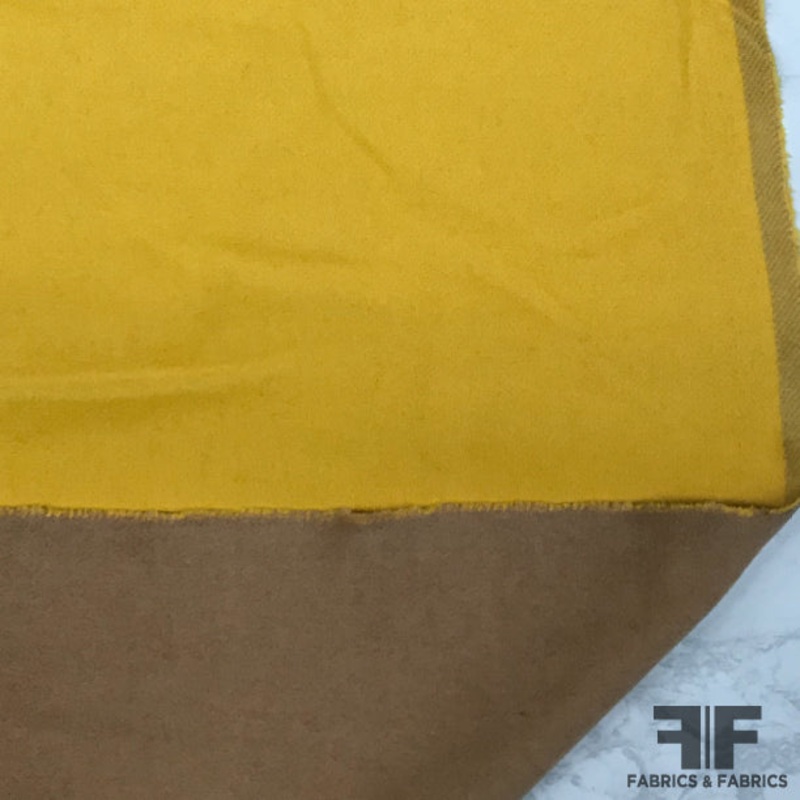Italian Reversible Double Faced Wool Coating – Mustard/Heather Brown Fabric by the Yard
