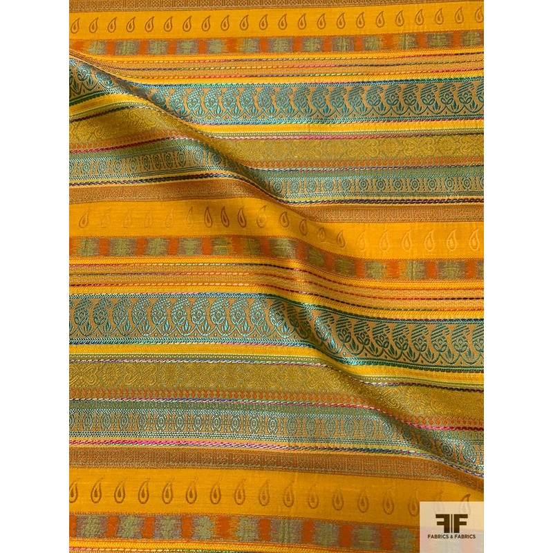 Made in France Multi-Patterned Striped Brocade – Orange / Teal / Purple / Pink Fabric by the Yard