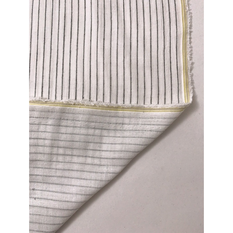 Vertical Striped Printed Cotton Double Gauze – Ivory / White Fabric by the Yard