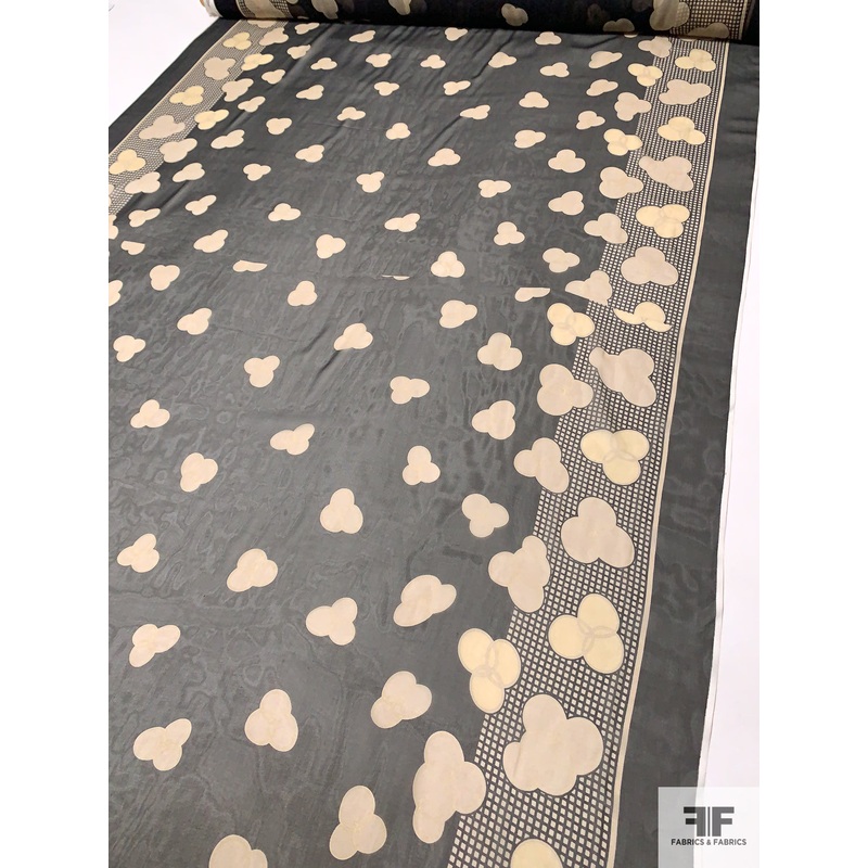 Anna Sui Cloud Printed Silk Chiffon Panel – Light Taupe / Black / Pale Olive Fabric by the Panel