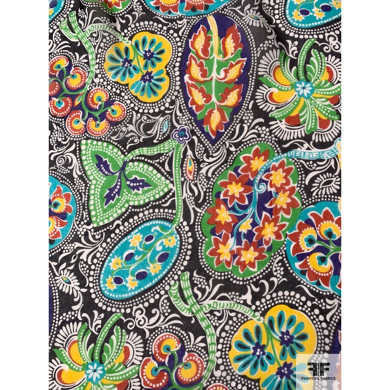 Caribbean Paisley Printed Silk Chiffon – Multicolor Fabric by the Yard