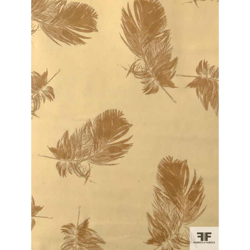 Floating Feather Printed Silk Georgette – Oat / Gentle Brown Fabric by the Yard