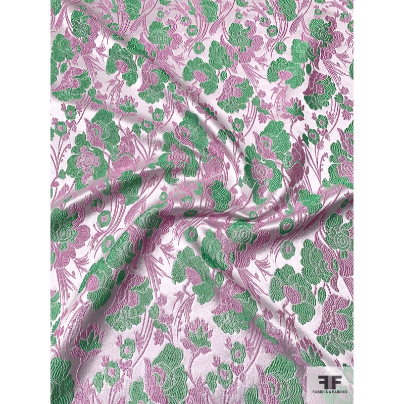Floral Woven Brocade – Pink/Green Fabric by the Yard