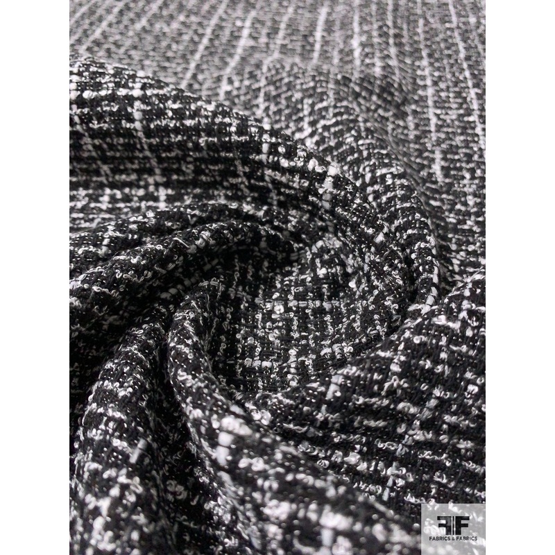 Italian Classic Ladies Tweed Suiting – Black / Off-White Fabric by the Yard