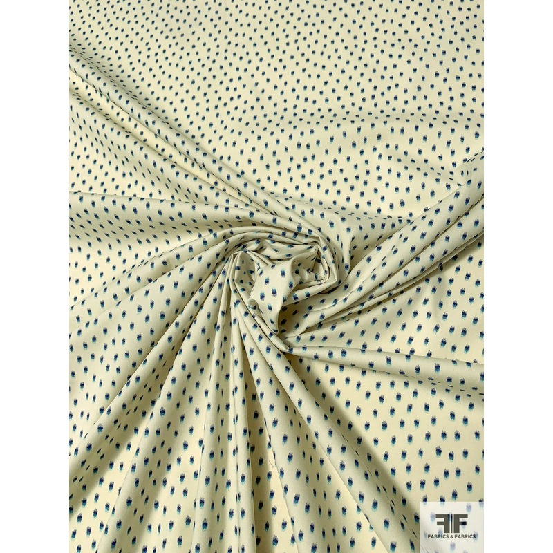 Italian Hazy Dotted Fine Stretch Cotton Poplin – Cream / Navy / Turquoise Fabric by the Yard