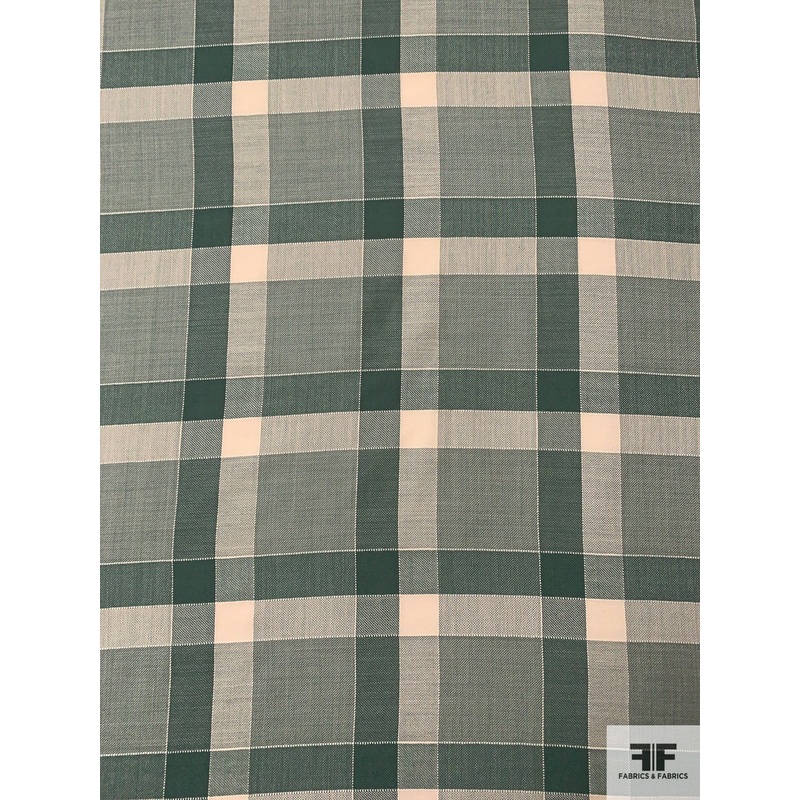 Italian Large-Scale Plaid Lightweight Wool Suiting – Sage Green / Light Beige Fabric by the Yard