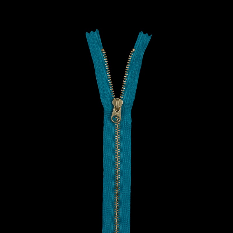 Metal Closed Bottom Zipper with Gold Teeth 9″ – Turquoise