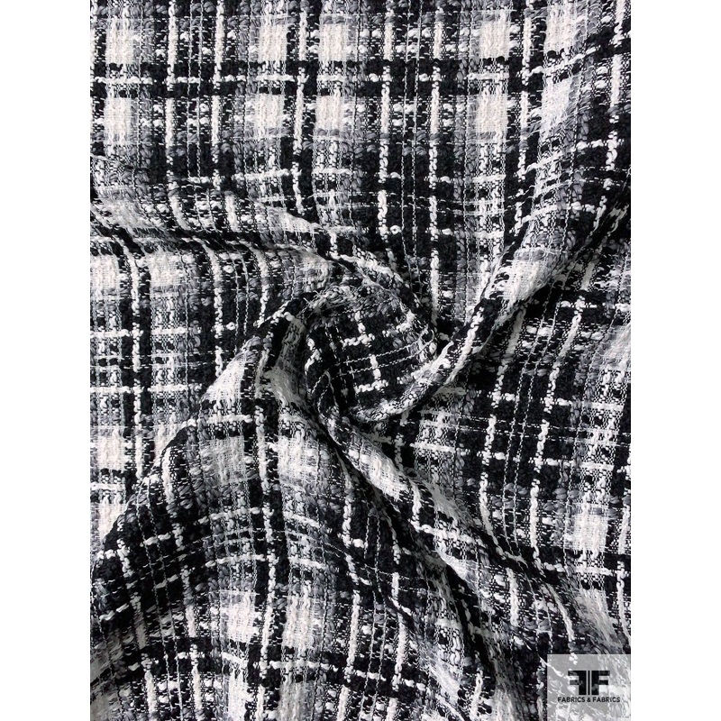 Textured Acrylic Blend Tweed Suiting – Black / Off-White / Grey Fabric by the Yard