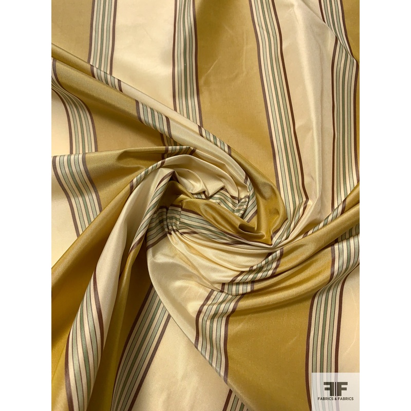 Vertical Striped Yarn-Dyed Silk Taffeta – Cream / Antique Gold / Antique Green Fabric by the Yard