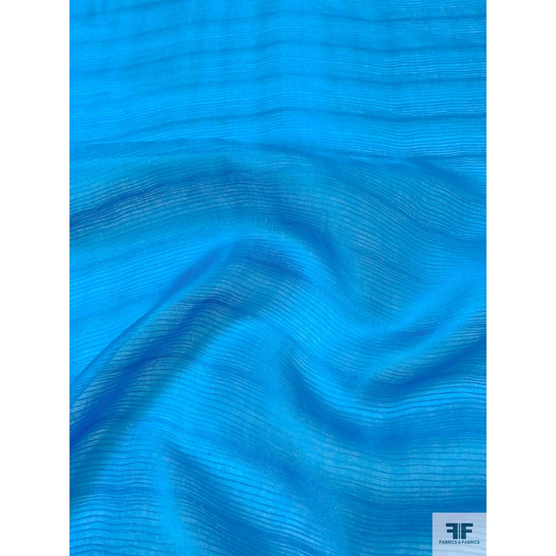 2-Ply Novelty Striped Silk Organza – Bright Blue Turquoise Fabric by the Yard