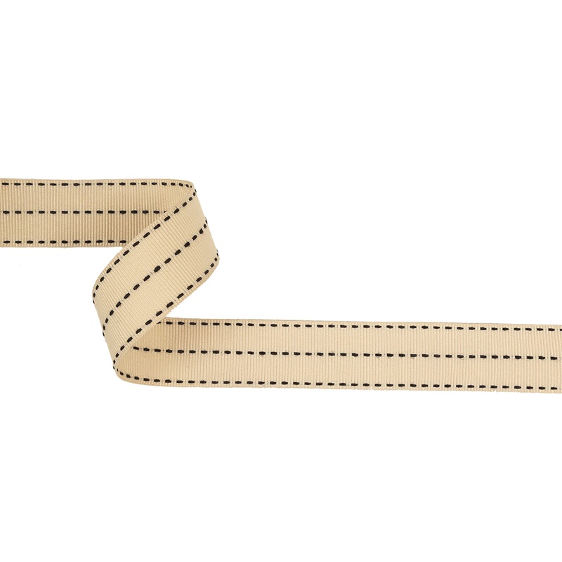 Beige Grosgrain Ribbon with Three Row Delicioso Stitching Detail – 1″